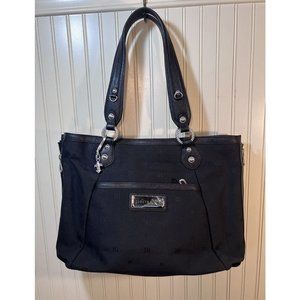 JUDITH RIPKA SIGNATURE jacquard  BLACK CANVAS LEATHER LARGE TOTE